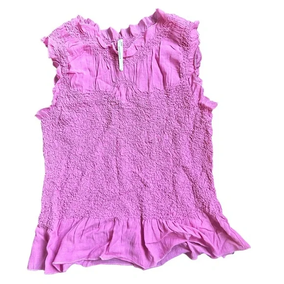 Anthropologie Textured Smocked Vest Top Pink Size Medium - Picture 5 of 11